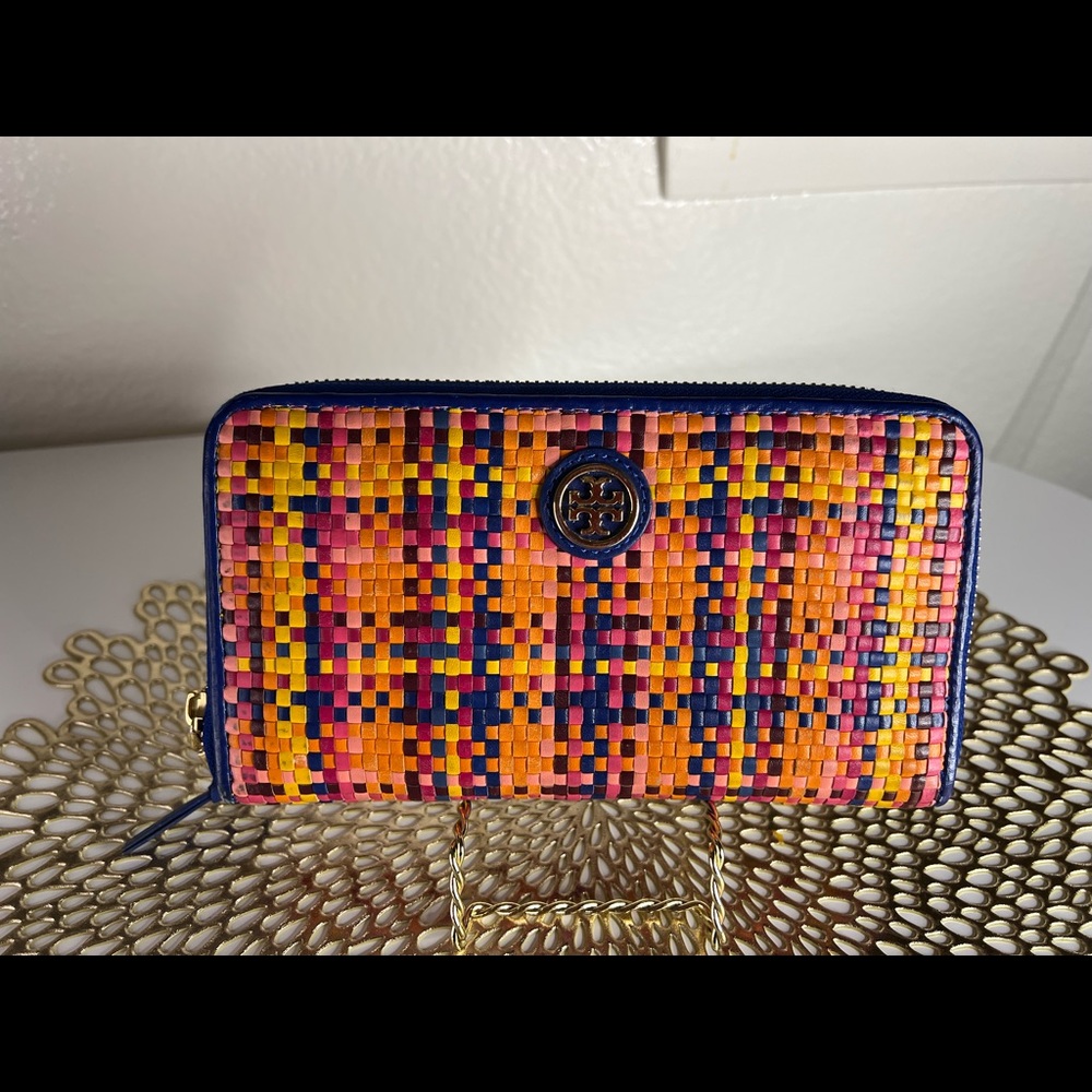 TORY BURCH Jane Woven Zip aroundLeather Long Wallet Multicolor